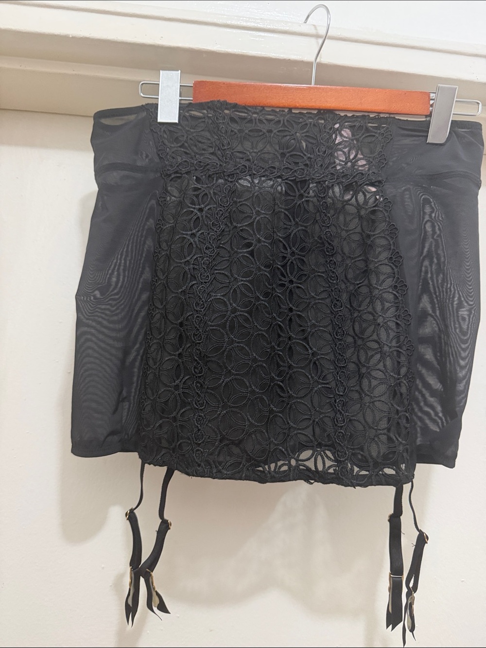 Victoria's Secret Black Lace Overlay Mini Skirt with Garter Straps